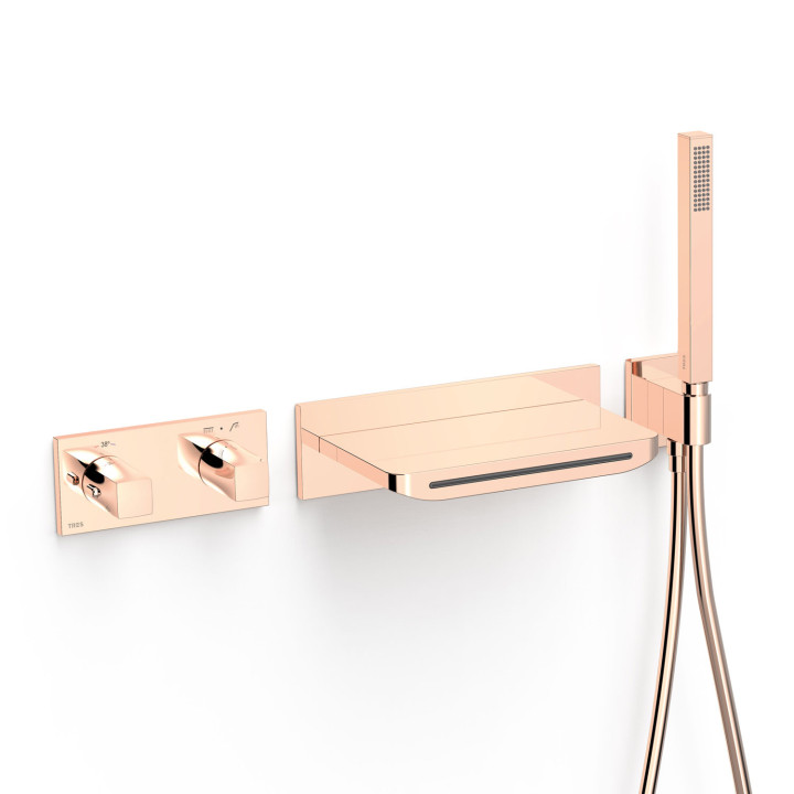 Zestaw baterii termostatycznej podtynkowej 2-drożnej wannowej i prysznicowej, TRES B-SYSTEM - 24-K Różowe Złoto