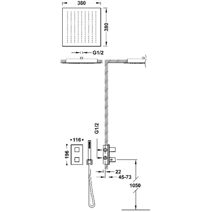 Zestaw baterii termostatycznej podtynkowej 2-drożnej prysznicowej, TRES THERM-BOX - Chrom 