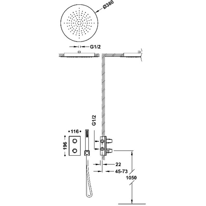 Zestaw baterii termostatycznej podtynkowej 2-drożnej prysznicowej, TRES THERM-BOX - Czerń Matowa