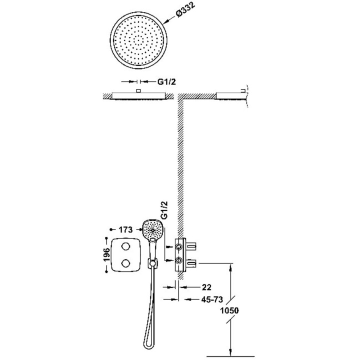 Zestaw baterii termostatycznej podtynkowej 2-drożnej prysznicowej, TRES THERM-BOX - Chrom 