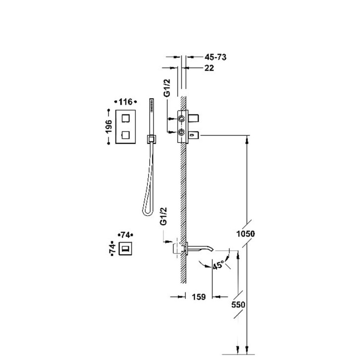 Zestaw baterii termostatycznej podtynkowej 2-drożnej Therm-box prysznicowej i wannowej, TRES THERM-BOX - Biel Matowa
