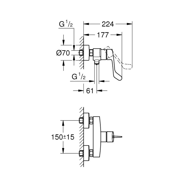 Jednouchwytowa bateria prysznicowa, GROHE EUROSMART - chrom
