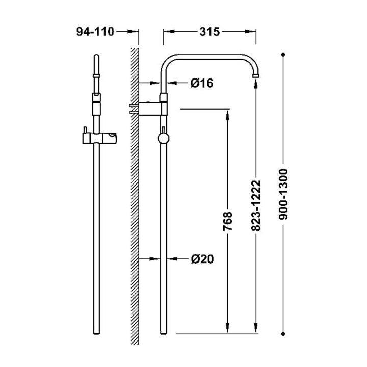 Teleskopowy drążek natryskowy przystosowany do baterii termostatycznej ściennej z kompatybilnym przyłączem, TRES OVER-WALL - Sta