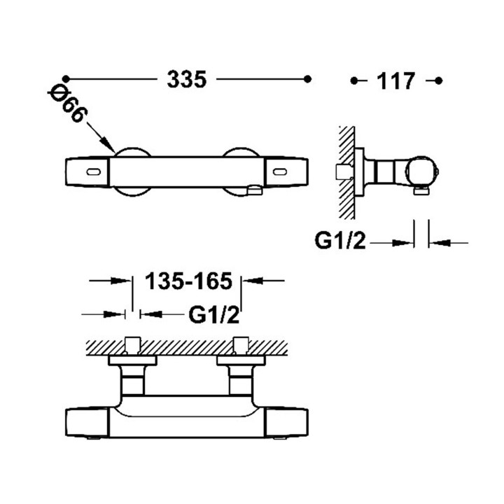 Bateria termostatyczna naścienna prysznicowa, TRES OVER-WALL -  Chrom