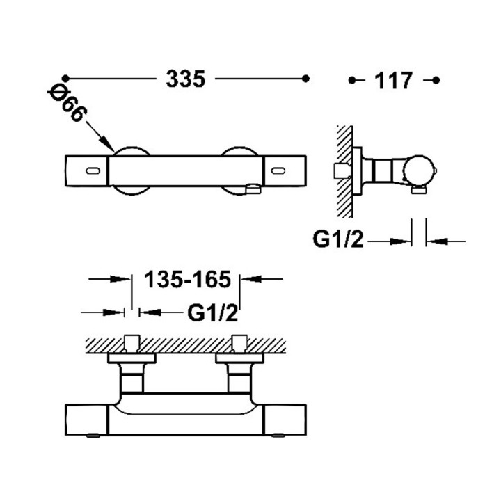 Bateria termostatyczna naścienna prysznicowa, TRES OVER-WALL - Czerń Matowa