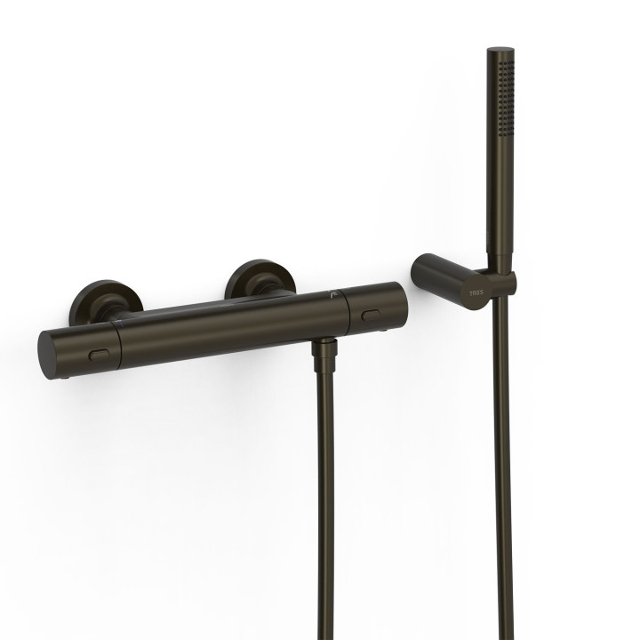 Bateria termostatyczna naścienna prysznicowa, TRES OVER-WALL - Czarny brąz