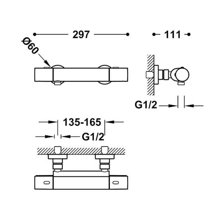 Bateria termostatyczna naścienna prysznicowa, TRES OVER-WALL - Chrom
