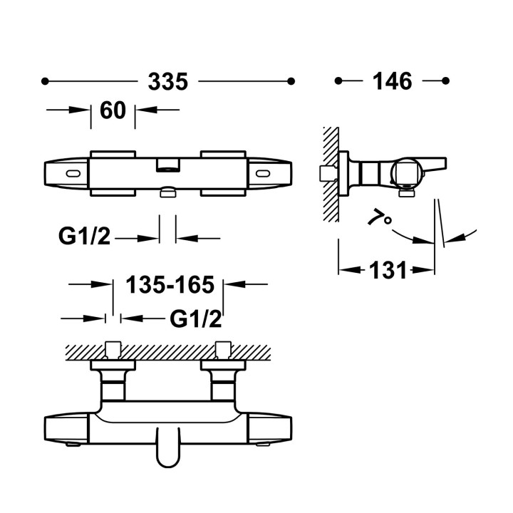 Bateria termostatyczna naścienna wannowa i prysznicowa, TRES OVER-WALL - Chrom 