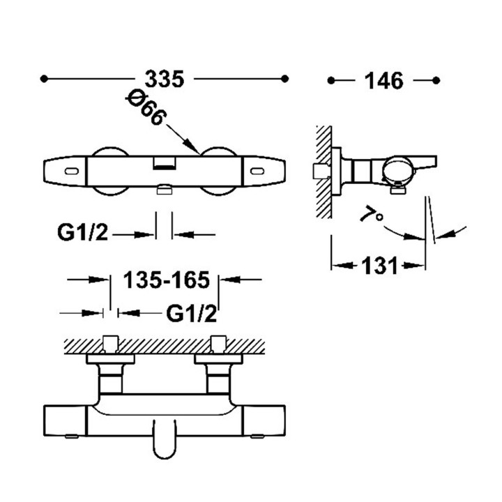 Bateria termostatyczna naścienna wannowa i prysznicowa, TRES OVER-WALL - Chrom 