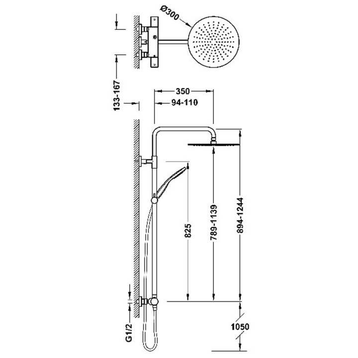 Zestaw baterii termostatycznej naściennej 2-drożnej prysznicowej, TRES OVER-WALL - Czerń Matowa  