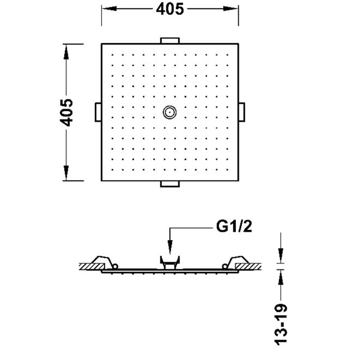 Deszczownica podtynkowa sufitowa, TRES COMPL DUCHA - 24-K Złoto Matowe