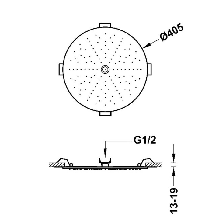 Deszczownica podtynkowa sufitowa, TRES COMPL DUCHA - 24-K Złoto Matowe