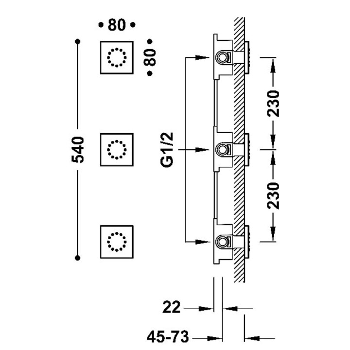 3 podtynkowe dysze z hydromasażem, TRES COMPL DUCHA - Czarny brąz