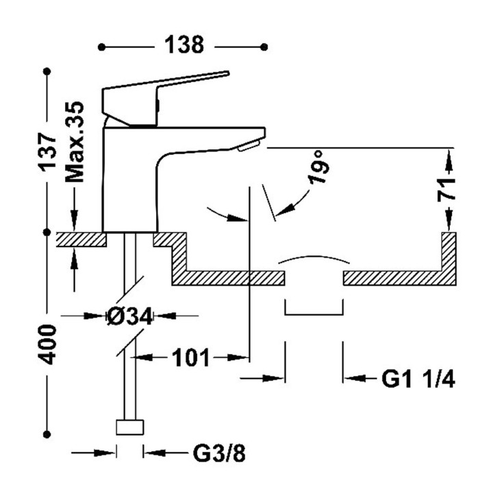 Bateria jednouchwytowa umywalkowa z zaworem spustowym Click-Clack, TRES BASE - Chrom