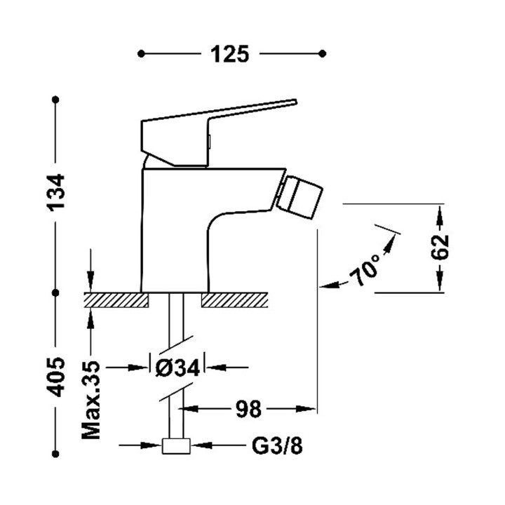 Bateria jednouchwytowa do bidetu, TRES BASE - Chrom