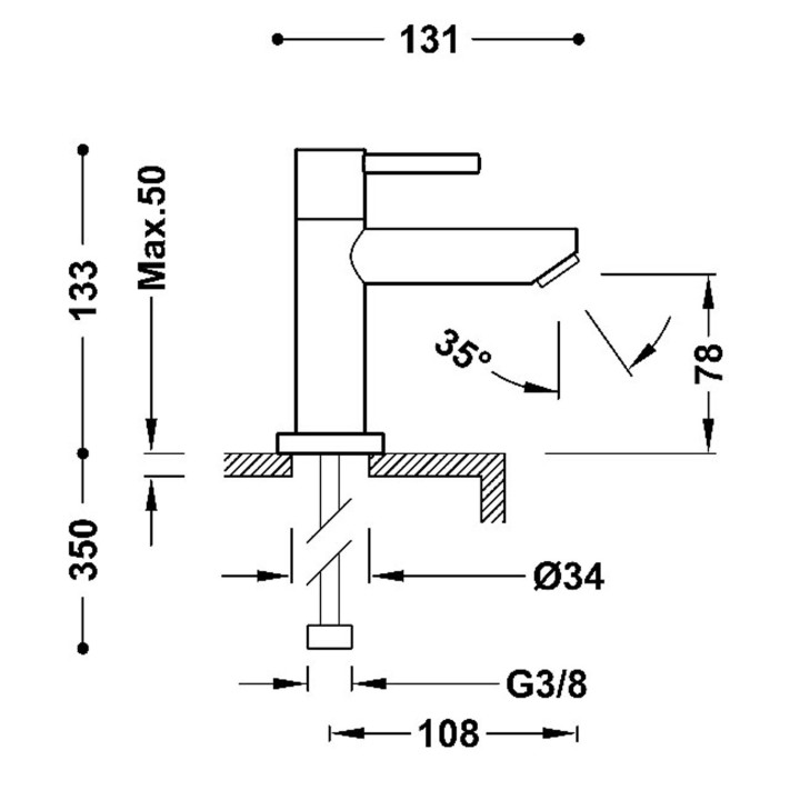 Bateria 1-drożna umywalkowa, TRES BASE - Chrom 