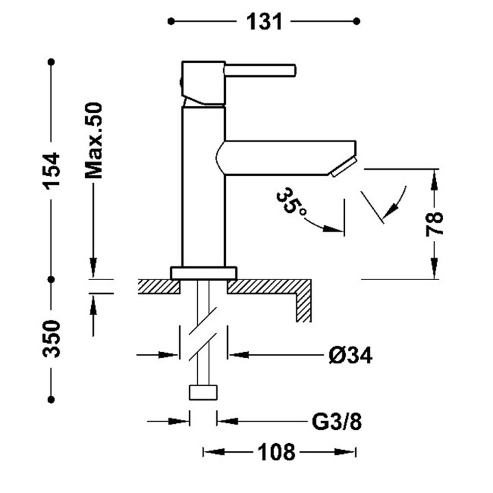 Bateria jednouchwytowa umywalkowa, TRES BASE - Chrom 