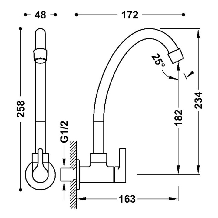 Bateria naścienna 1-drożna do biura lub pralni, TRES BASE - Chrom 