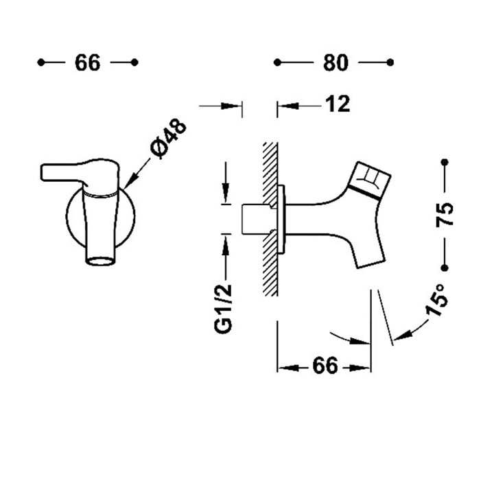 Bateria naścienna 1-drożna do biura lub pralni, TRES BASE - Chrom 