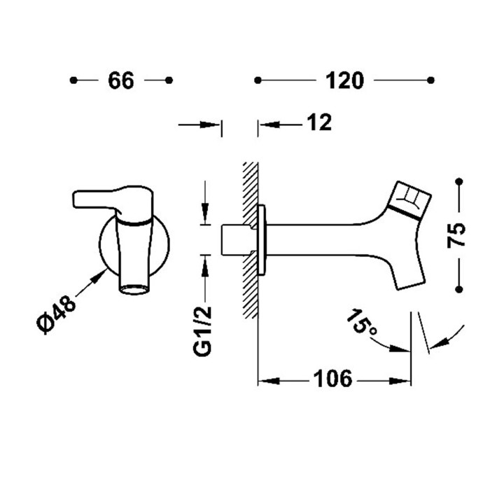 Bateria naścienna 1-drożna do biura lub pralni, TRES BASE - Chrom 