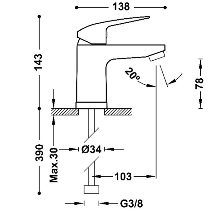 Bateria jednouchwytowa umywalkowa, TRES BASE PLUS - Chrom 