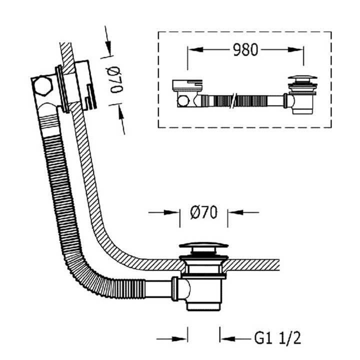 Zawór spustowy okrągły Click-Clack z napełnianiem z przelewem wannowy, TRES COMPL GRIFERIA  - Czarny brąz