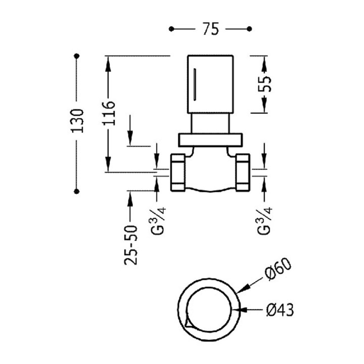 Zawór odcinający podtynkowy, TRES COMPL GRIFERIA - Czerń Metalizowana 