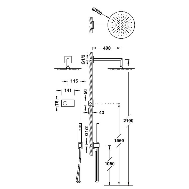 Zestaw elektronicznej baterii termostatycznej podtynkowej 2-drożnej prysznicowej, TRES SHOWER TECHNOLOGY - 24-K Matowe różowe zł