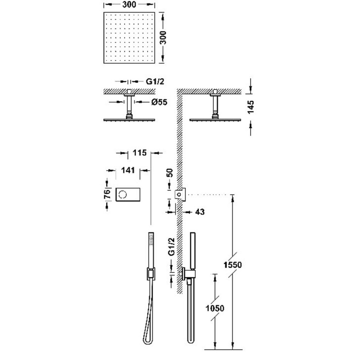 Zestaw elektronicznej baterii termostatycznej podtynkowej 2-drożnej prysznicowej, TRES SHOWER TECHNOLOGY - 24-K Matowe różowe zł