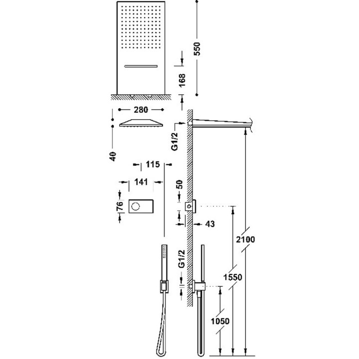 Zestaw elektronicznej baterii termostatycznej podtynkowej 3-drożnej prysznicowej, TRES SHOWER TECHNOLOGY - 24-K Złoto Matowe