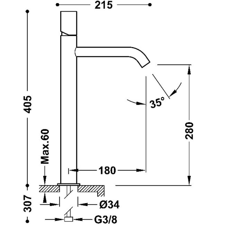 Bateria jednouchwytowa umywalkowa XXL, TRES STUDY EXCLUSIVE - 24-K Matowe różowe złoto