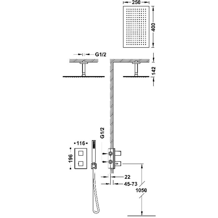 Zestaw baterii termostatycznej podtynkowej 2-drożnej Therm-box prysznicowej, TRES SLIM EXCLUSIVE - Biel Matowa
