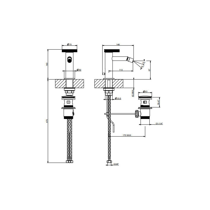 Bateria bidetowa jednootworowa z korkiem, Gessi Anello - Warm Bronze Brushed PVD 