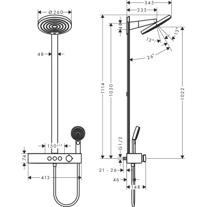 Komplet prysznicowy 260 2jet EcoSmart z ShowerTablet Select 400, Hansgrohe Pulsify S - Brąz Szczotkowany 