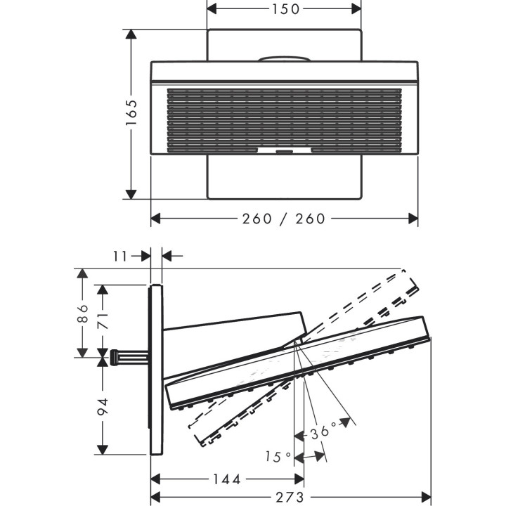 Głowica prysznicowa 260 1jet EcoSmart z przyłączem ściennym, Hansgrohe Pulsify E -  Czarny Matowy