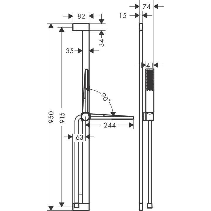 Zestaw prysznicowy 100 1jet EcoSmart z drążkiem 90 cm, Hansgrohe Pulsify E - Czarny Matowy