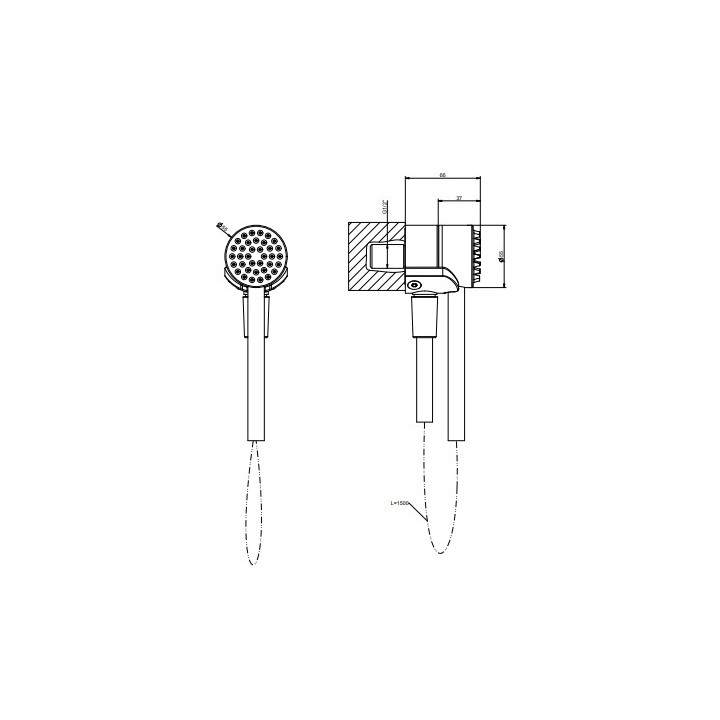 Zestaw prysznicowy Gessi Hi-Fi, słuchawka z wężem 150cm i magnetycznym uchwytem, Black Metal Brushed PVD