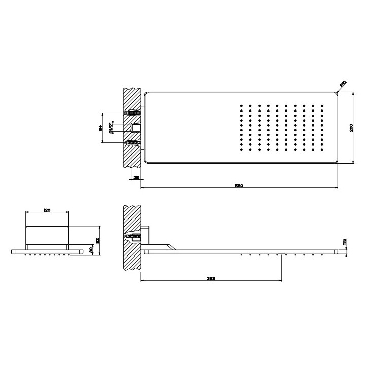 Deszczownica ścienna Gessi iSpa, 550x200mm, prostokątna, Black Metal Brushed PVD