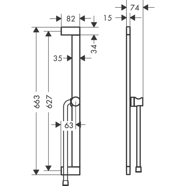 Drążek prysznicowy E Puro 65 cm z suwakiem EasySlide i wężem przysznicowym Isiflex 160cm, Hansgrohe Unica - Czarny Matowy