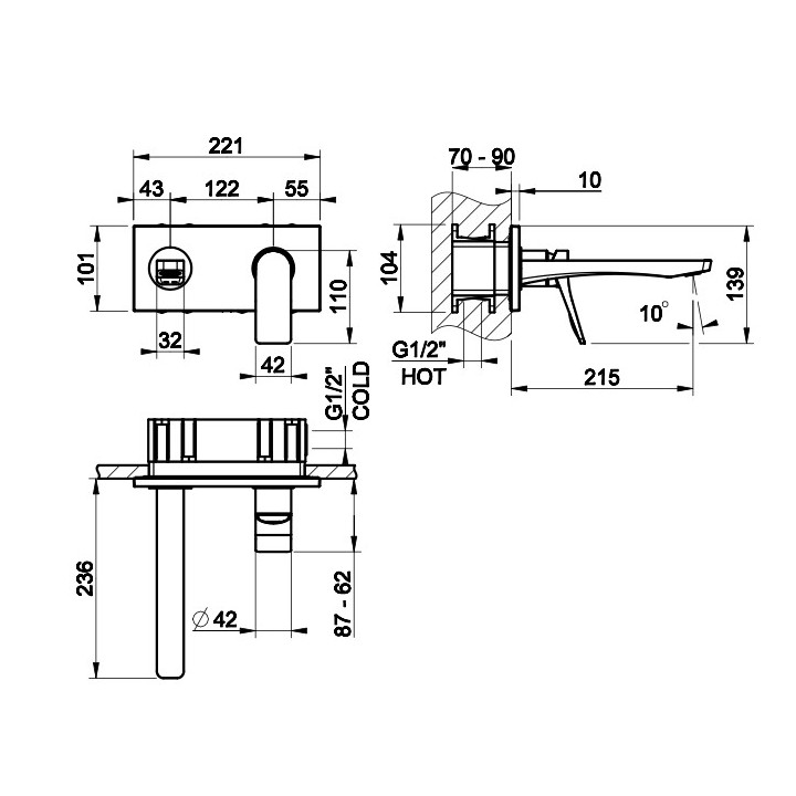 Bateria umywalkowa Gessi Rilievo, stojąca, 3-otworowa, bez korka, chrom