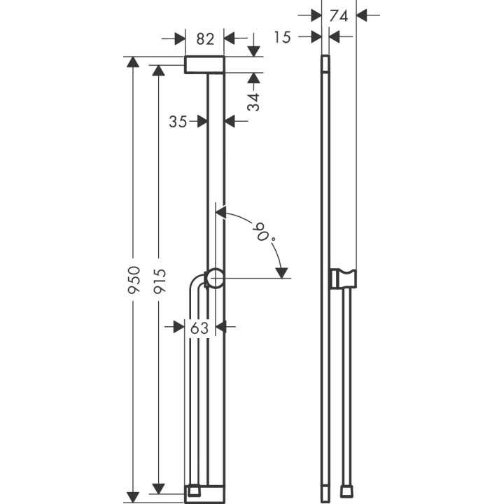 Drążek prysznicowy S Puro 90 cm z suwakiem EasySlide i wężem przysznicowym Isiflex 160cm, Hansgrohe Unica - Chrom