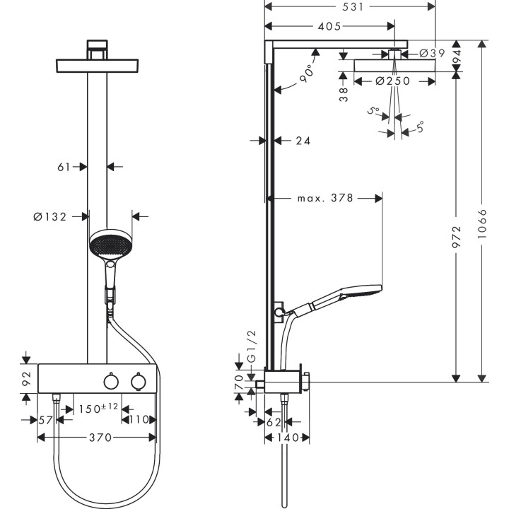 Komplet prysznicowy 250 1jet EcoSmart z ShowerTablet 350, Hansgrohe Rainfinity - Czarny Matowy