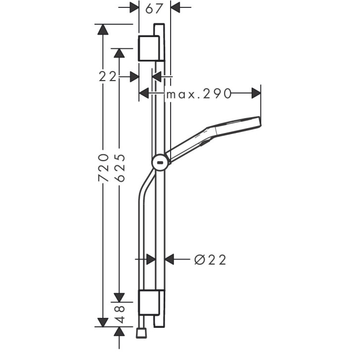 Zestaw prysznicowy 130 3jet EcoSmart z drążkiem S Puro 65 cm PushSlider i tekstylnym wężem prysznicowym Designflex 160 cm, Hansg