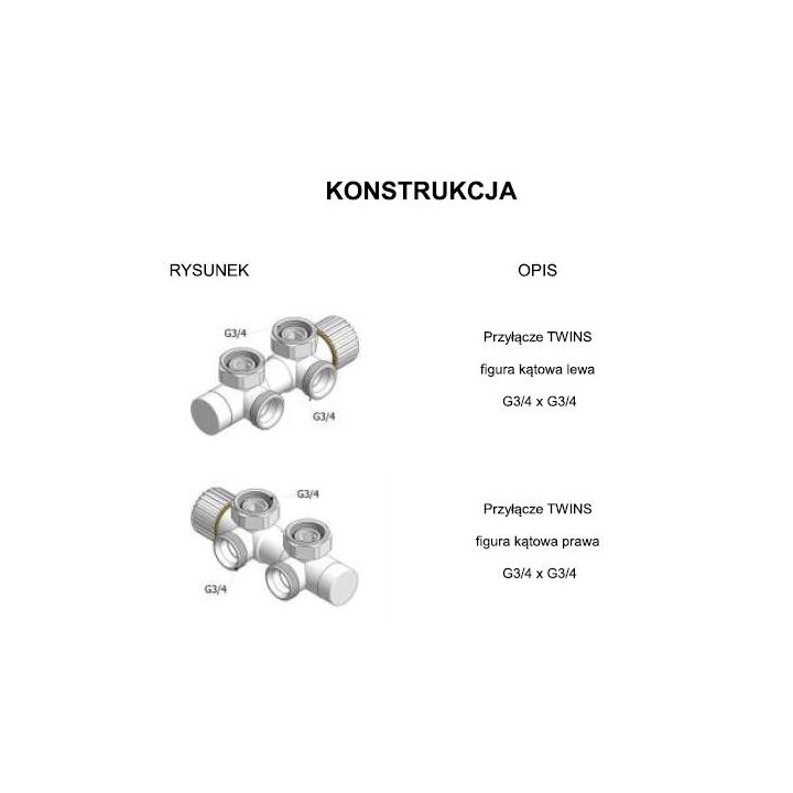 Zestaw zintegrowany termostatyczny kątowy Terma Twins All In One, prawy - czarny mat