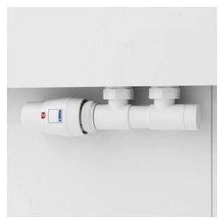 Zawór zespolony Komex Twins z głowicą termostatyczną, kątowy, wersja lewa - chrom