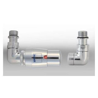 Zawór termostatyczny Komex Vision, kątowy, osiowo prawy, na instalację pex - chrom