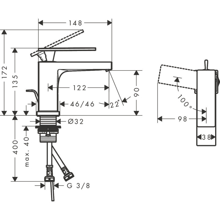 Jednouchwytowa bateria umywalkowa 80 CoolStart z kompletem odpływowym, Hansgrohe Tecturis E - Biały Matowy