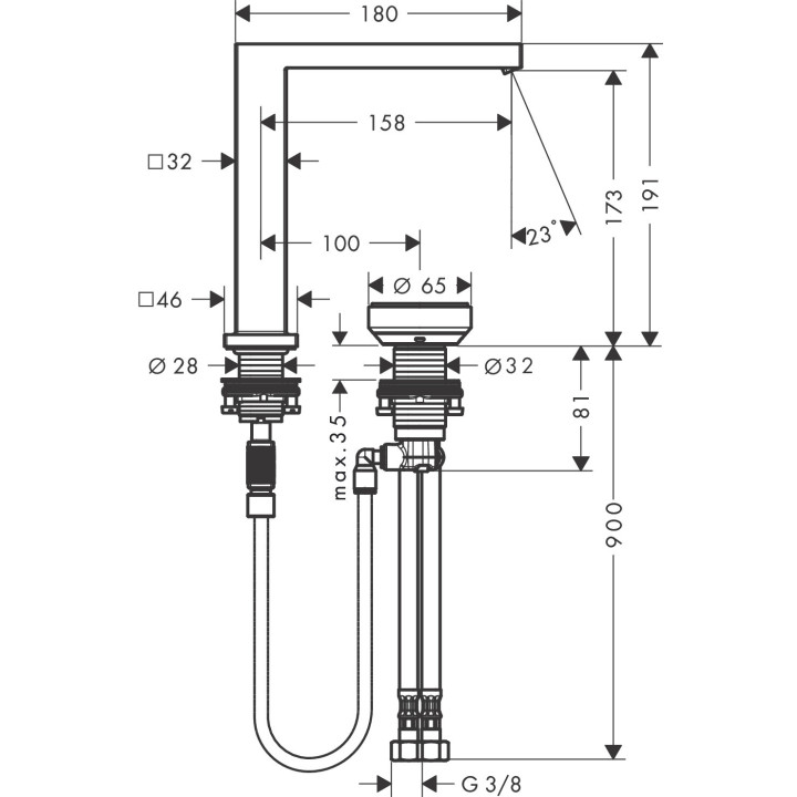 2-otworowa bateria umywalkowa 150 CoolStart z niezamykanym kompletem odpływowym, Hansgrohe Tecturis E - Czarny Matowy