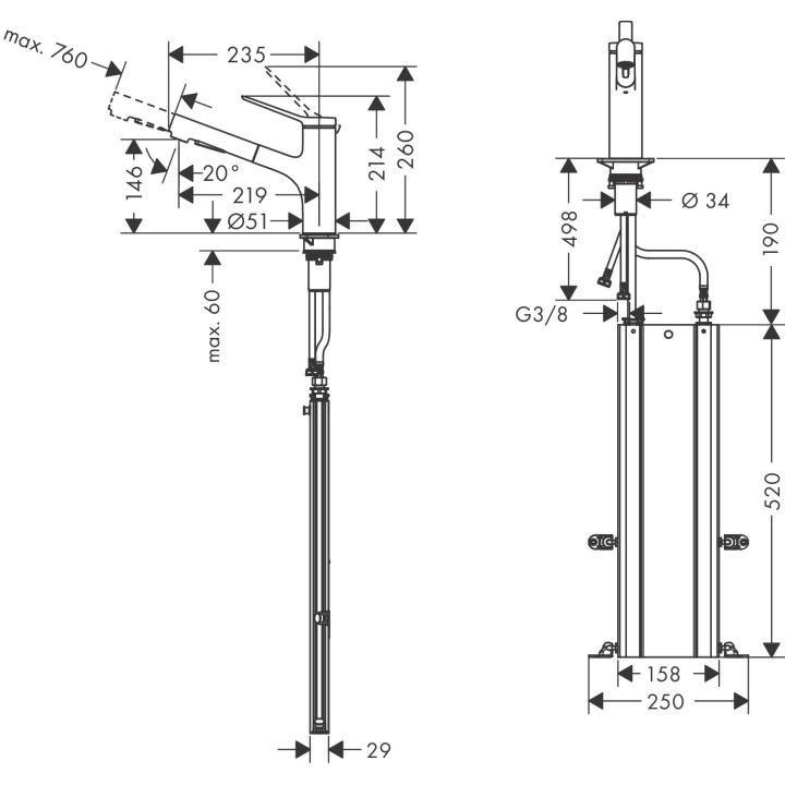 Jednouchwytowa bateria kuchenna 150, metalowa wyciągana wylewka, 2jet, sBox, Hansgrohe Zesis M33 - Stal Szlachetna Finish