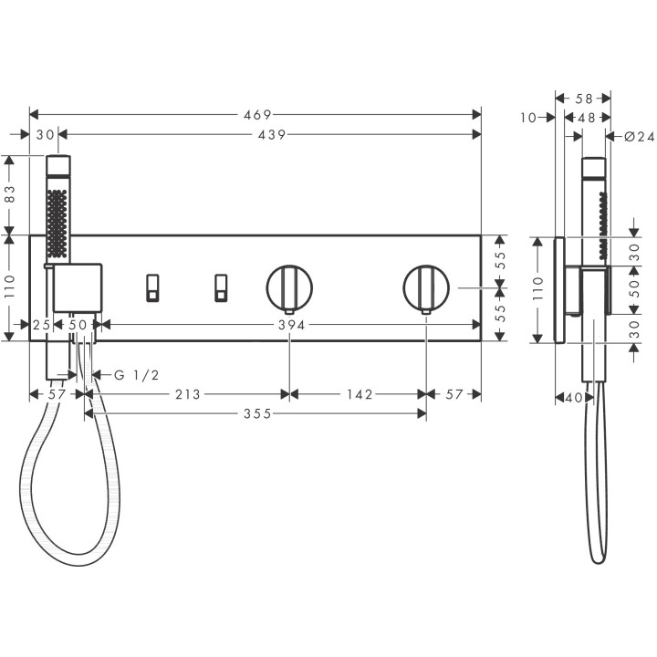 Moduł termostatyczny 470/110, podtynkowy do 2 odbiorników, AXOR ShowerComposition - Czarny Matowy